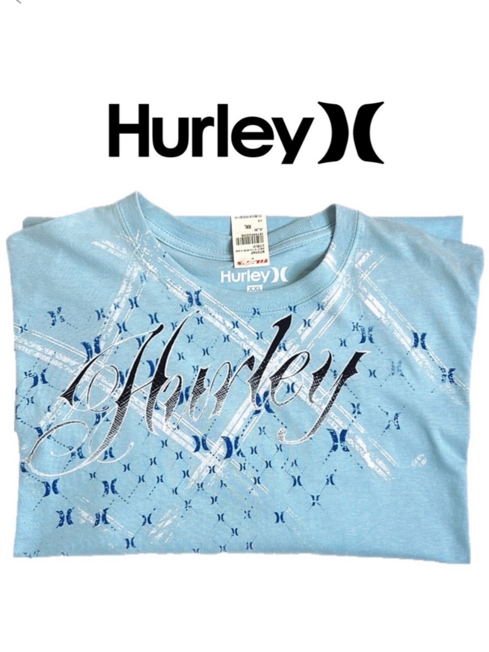 Vintage Hurley Men’s Tee Shirt Short Sleeve Streetwear Light‎ Blue XXL